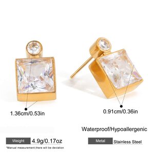 Simple Square Stainless Steel Gold Color Zircon Waterproof&Anti-Tarnish Women's Stud Earrings h5 Picture2