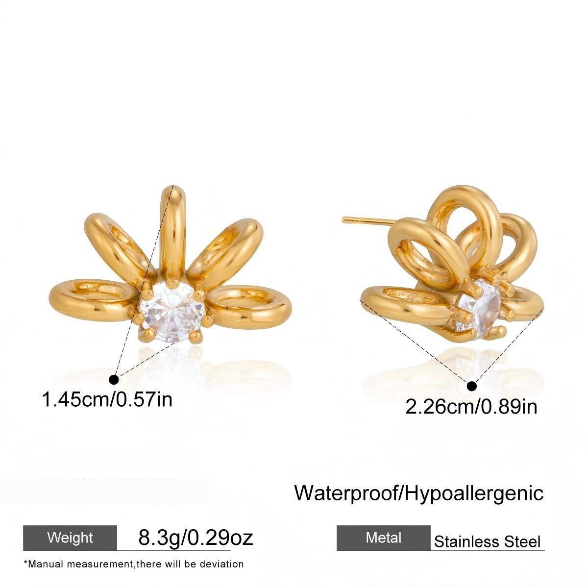 Sleek Curves Stainless Steel Gold Color Zircon Waterproof&Anti-Tarnish Women's Stud Earrings Picture2
