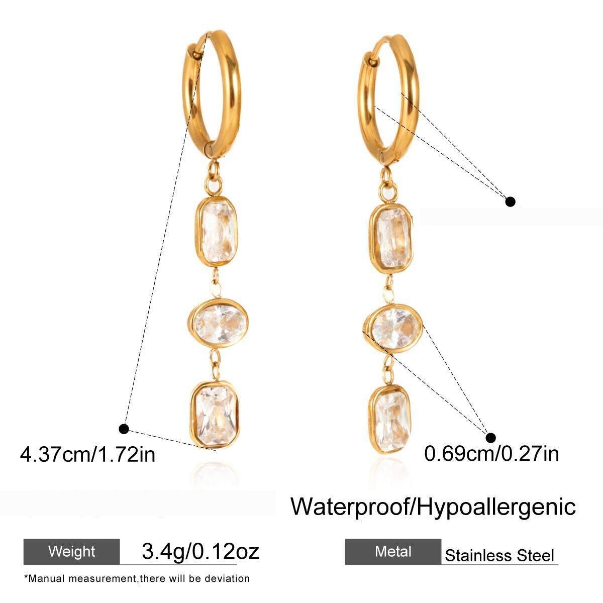 Charming Geomtric Zircon Shape Stainless Steel Gold Color Waterproof&Anti-Tarnish Women's Party Earrings h5 Picture2