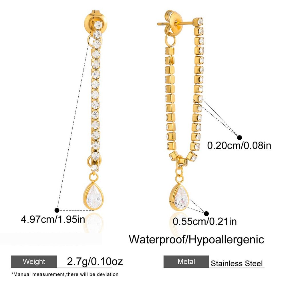 Delicate Droplet Stainless Steel Gold Color Zircon Waterproof&Anti-Tarnish Women's Party Earrings Picture2