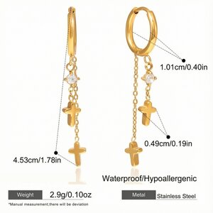 Exquisite Cross Tassel Moon Stainless Steel Gold Color Waterproof&Anti-Tarnish Women's Dangle Earrings h5 Picture2