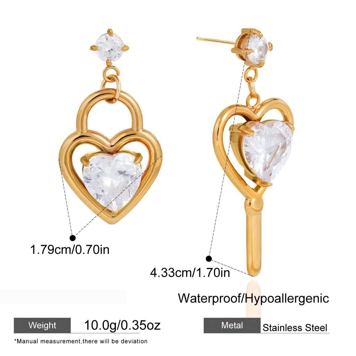 Romantic Heart  Shape Stainless Steel Gold Color Zircon Waterproof&Anti-Tarnish Women's Drop Earrings Picture2