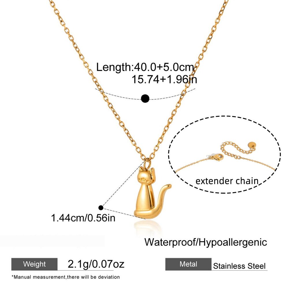 Cute Kitty&Pupyy Stainless Steel Waterproof&Anti-Tarnish Gold Color Women's Pendant Necklaces Picture2
