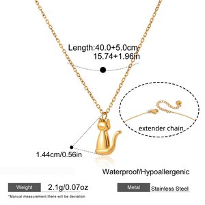 Cute Kitty&Pupyy Stainless Steel Waterproof&Anti-Tarnish Gold Color Women's Pendant Necklaces h5 Picture2