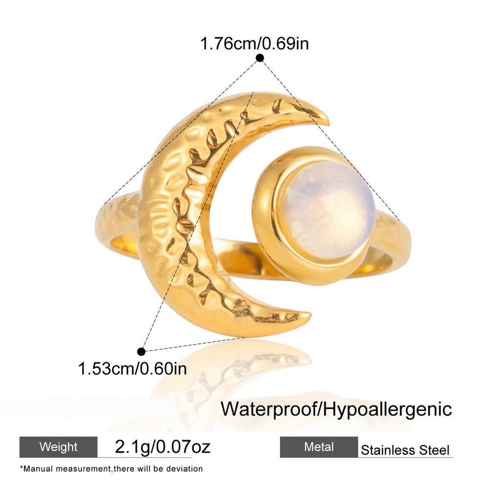 Classic Moon Stainless Steel Waterproof&Anti-Tarnish Gold Color Statement Rings h5Picture2