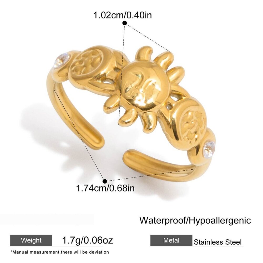 Daily Sun&Moon Stainless Steel Waterproof&Anti-Tarnish Gold Color Statement Rings h5Picture2