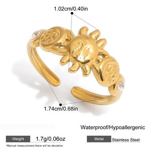 Daily Sun&Moon Stainless Steel Waterproof&Anti-Tarnish Gold Color Statement Rings h5 Picture2