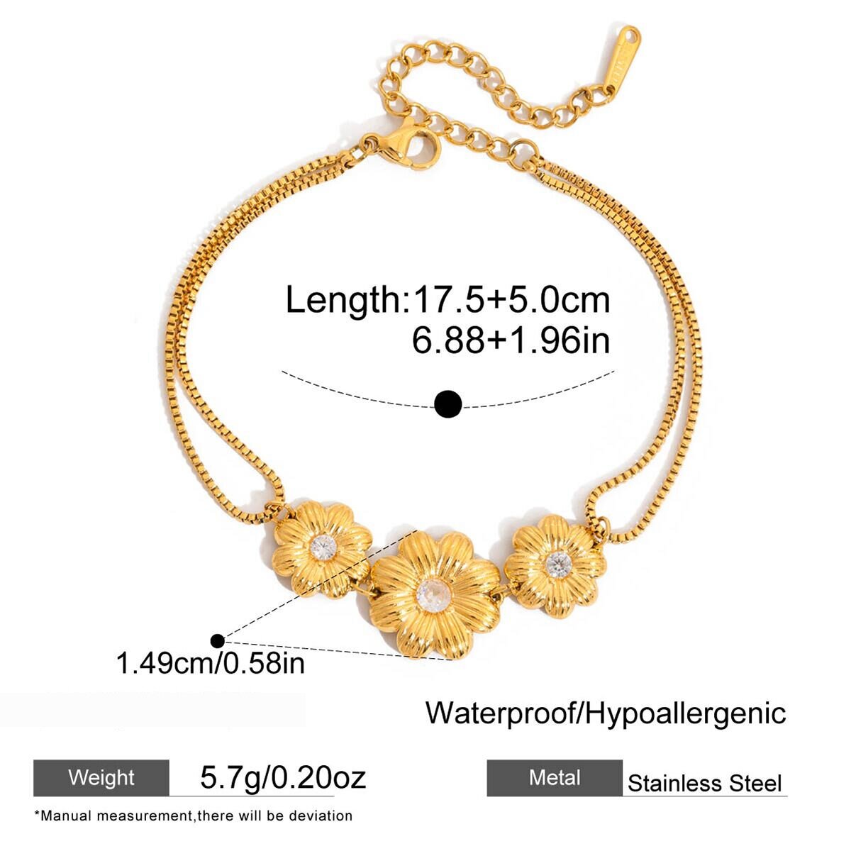 Romantic Daisy Series Stainless Steel Waterproof&Anti-Tarnish Gold Color Zircon Women's Jewelry Sets Picture2