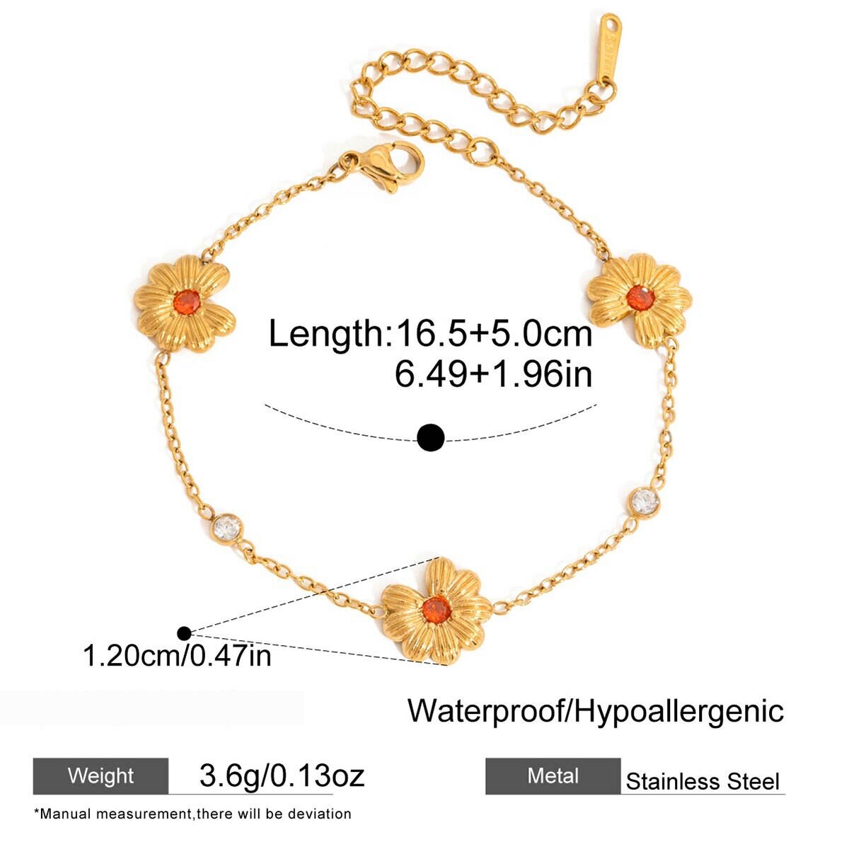 Chic Daisy Orange Zircon Stainless Steel Waterproof&Anti-Tarnish Gold Color Women's Jewelry Sets Picture2