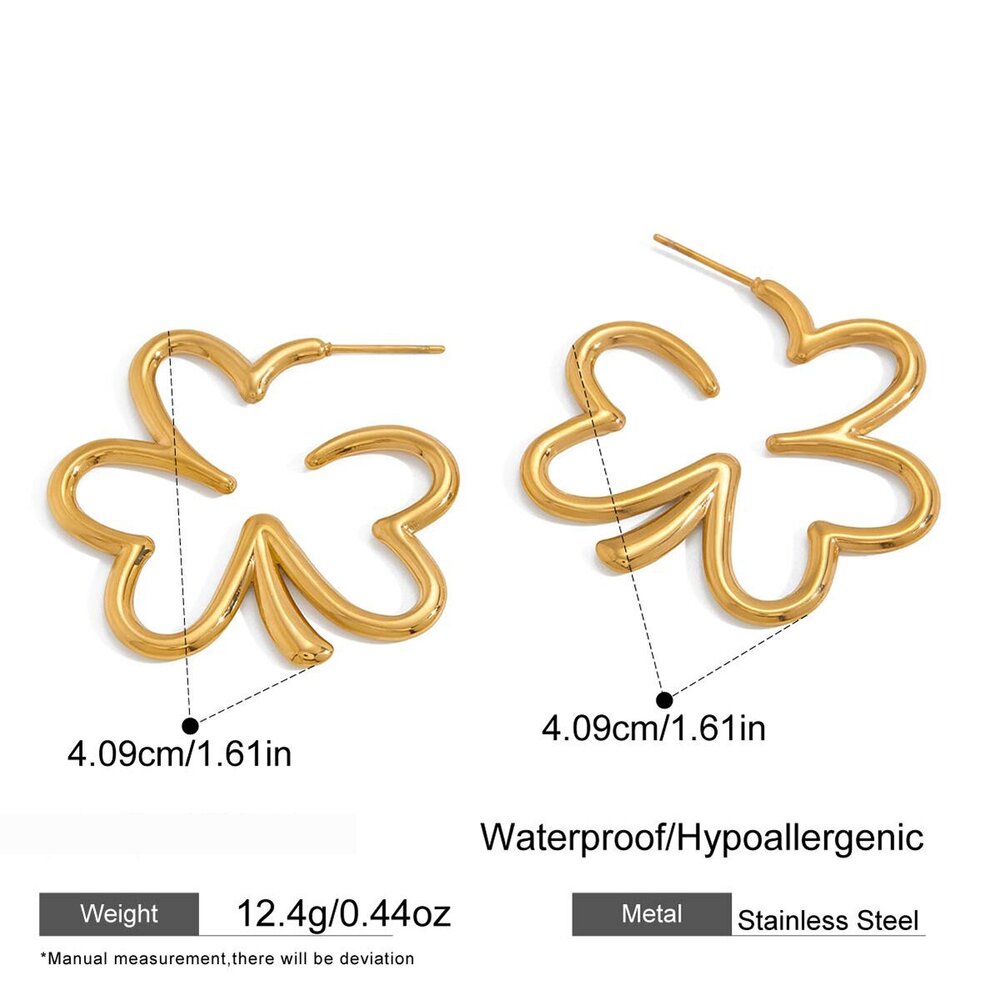 Natural Clover Stainless Steel Waterproof&Anti-Tarnish Gold Color Women's Stud Earrings Picture2