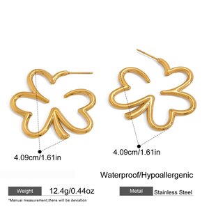 Natural Clover Stainless Steel Waterproof&Anti-Tarnish Gold Color Women's Stud Earrings h5 Picture2