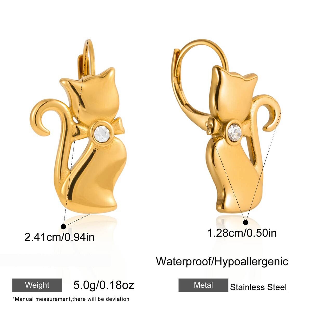 Elegant Cat Stainless Steel Waterproof&Anti-Tarnish Gold Color Women's Drop Earrings Picture2