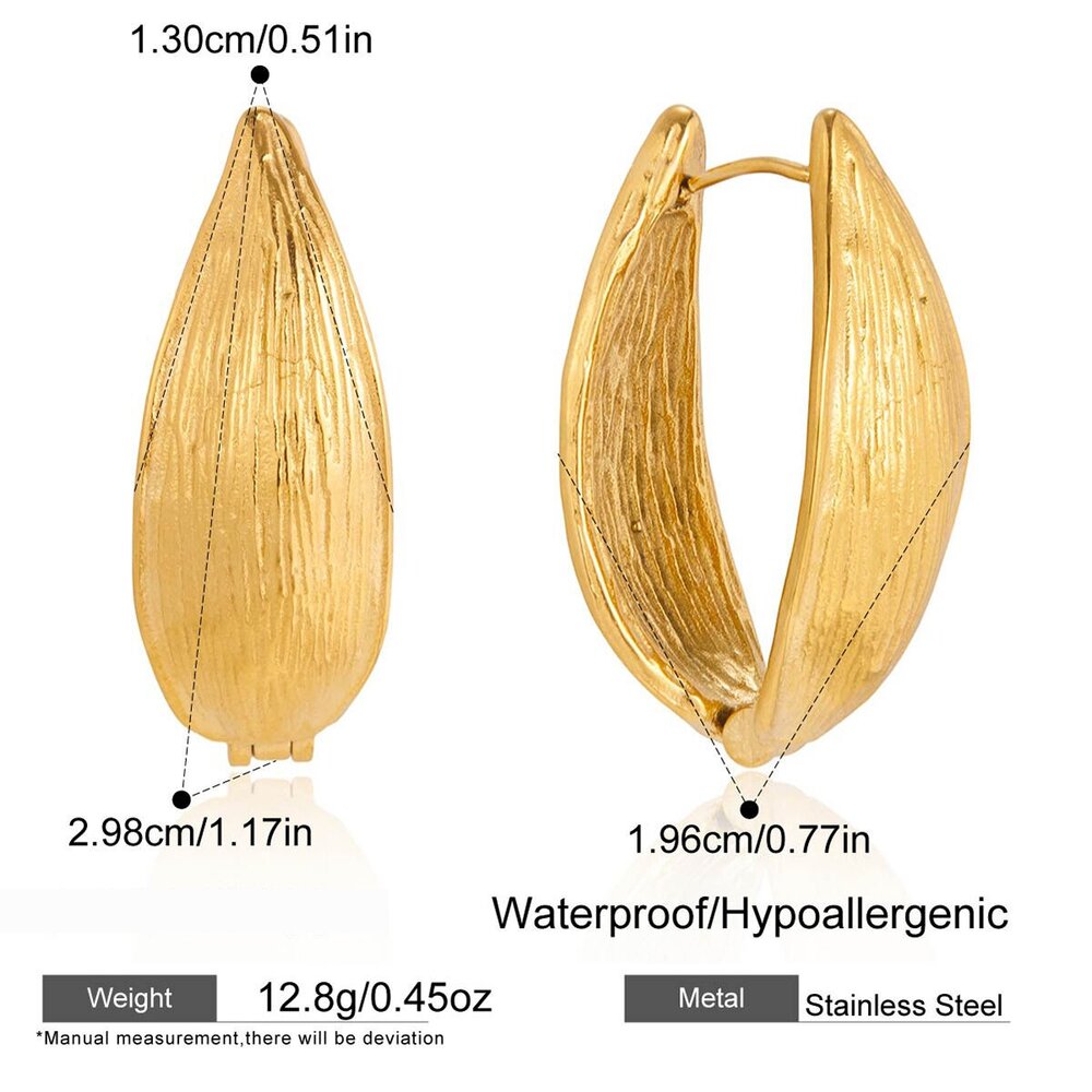 Simple Leaf Shape Stainless Steel Waterproof&Anti-Tarnish Gold Color Women's Hoop Earrings Picture2