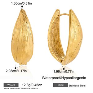Simple Leaf Shape Stainless Steel Waterproof&Anti-Tarnish Gold Color Women's Hoop Earrings h5 Picture2
