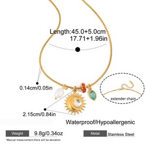 Ornate Sun Moon Stainless Steel Waterproof&Anti-Tarnish Gold Color Zircon Pearl Women's Pendant Necklaces h5 Picture2