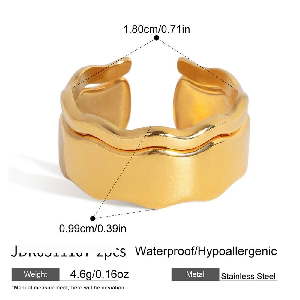 Simple Curve Solid Color Stainless Steel Waterproof Gold Color Ring Sets h5Picture2