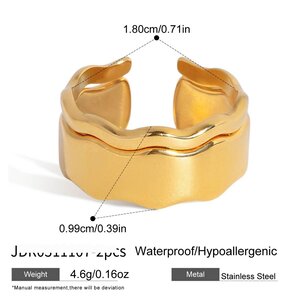 Simple Curve Solid Color Stainless Steel Waterproof Gold Color Ring Sets h5 Picture2