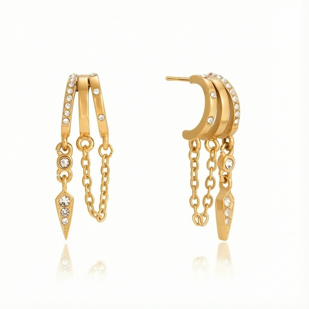 Charming Tassel Stainless Steel Waterproof Gold Color Women's Dangle Earrings