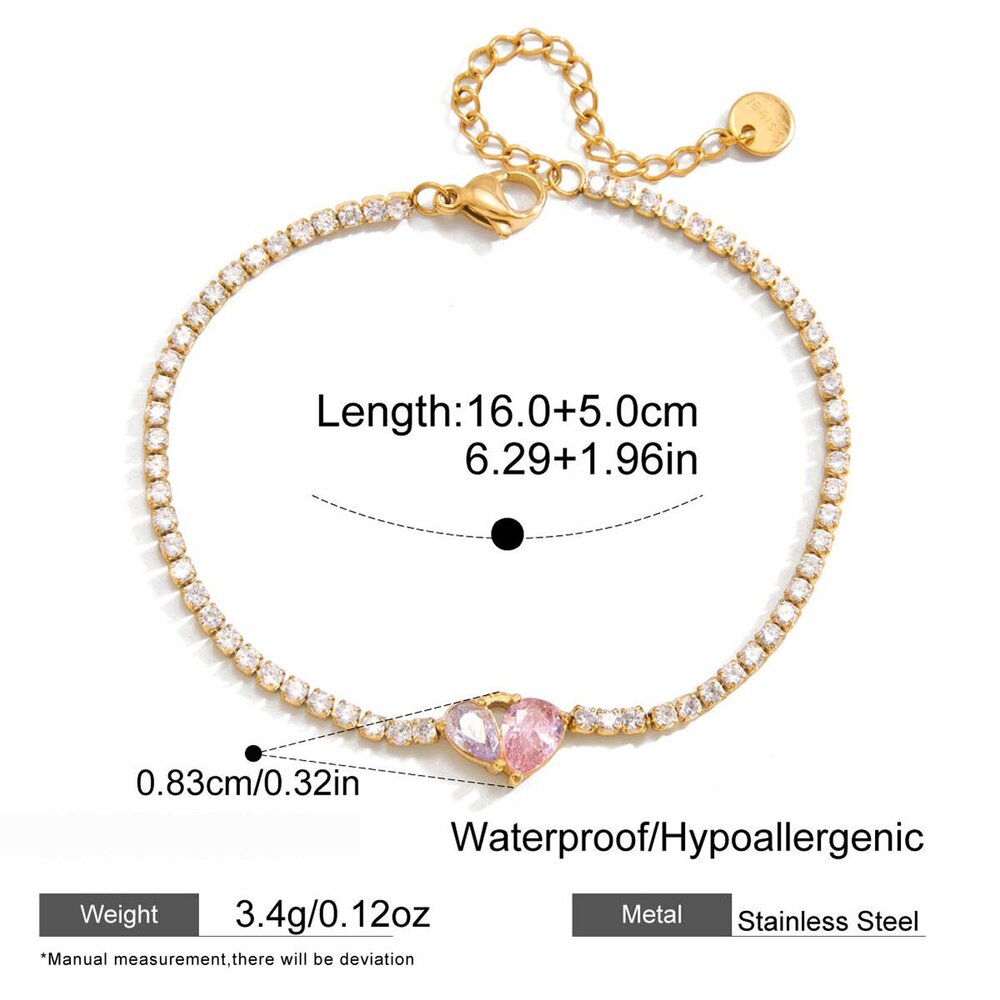Sophisticated Heart Shape Stainless Steel Waterproof Gold Color Zircon Women's Charm Bracelets Picture2