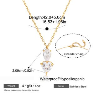 Refined Detailing Droplet&Heart Zircon Stainless Steel Waterproof Gold Color Women's Pendant Necklaces h5 Picture2