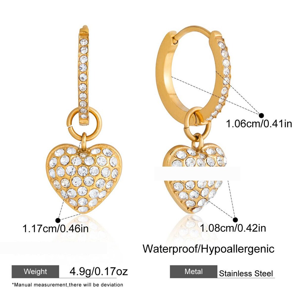 Elegante, Herzförmige, Wasserdichte Ohrhänger Aus Edelstahl In Goldfarbe Für Damen Bild2