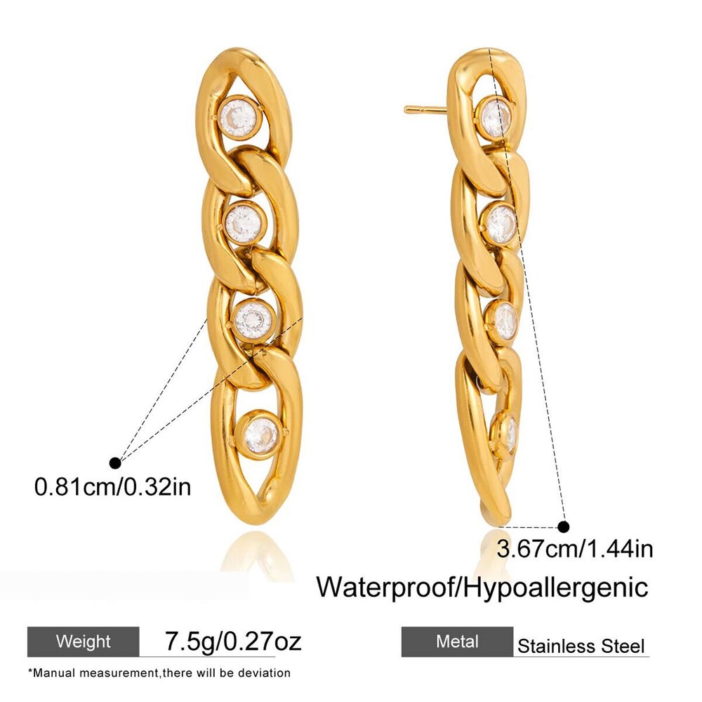 Modern Chain Stainless Steel Waterproof Gold Color Women's Dangle Earrings