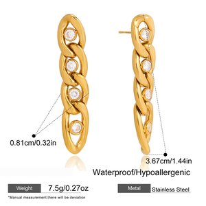Modern Chain Stainless Steel Waterproof Gold Color Women's Dangle Earrings h5