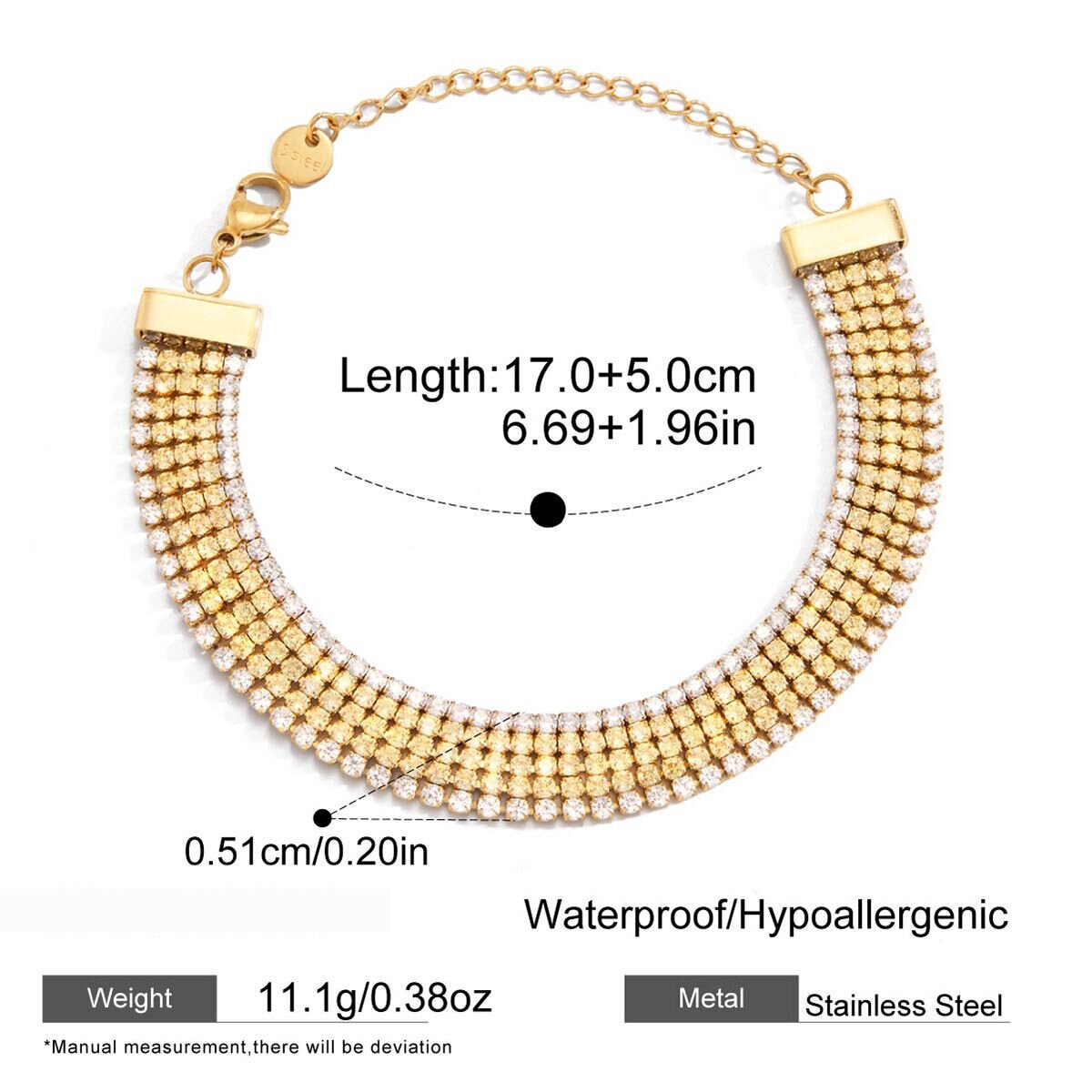 Exquisite Lines Stainless Steel Waterproof Gold Color Zircon Women's Chain Bracelets h5 Picture2