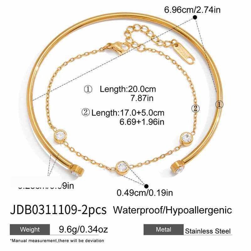 Leichte, Wasserdichte Edelstahl-Armbandsets In Goldfarbe Mit Zirkonia Für Damen Bild2