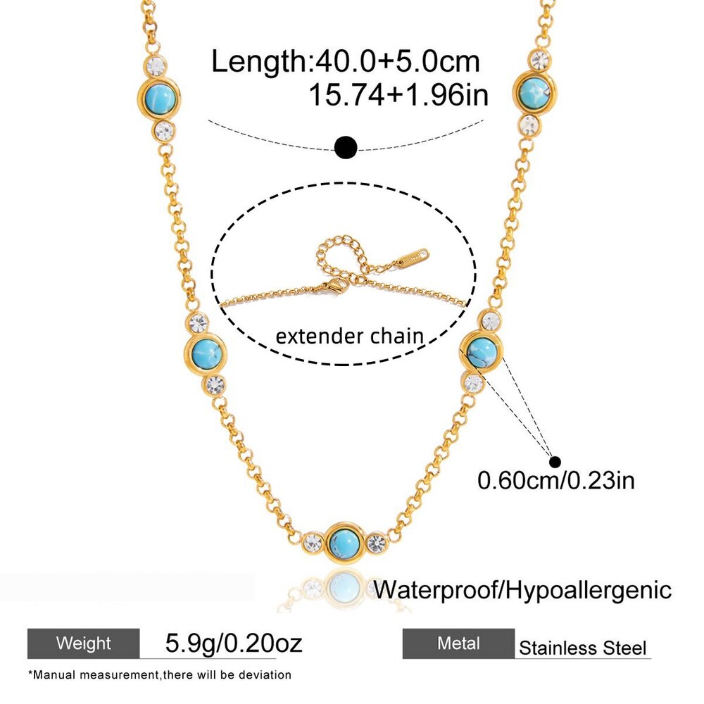 Shimmering Turquoise Stainless Steel Waterproof Gold Color Women's Chain Necklaces Picture2