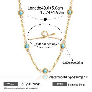 Shimmering Turquoise Stainless Steel Waterproof Gold Color Women's Chain Necklaces h5 Picture2