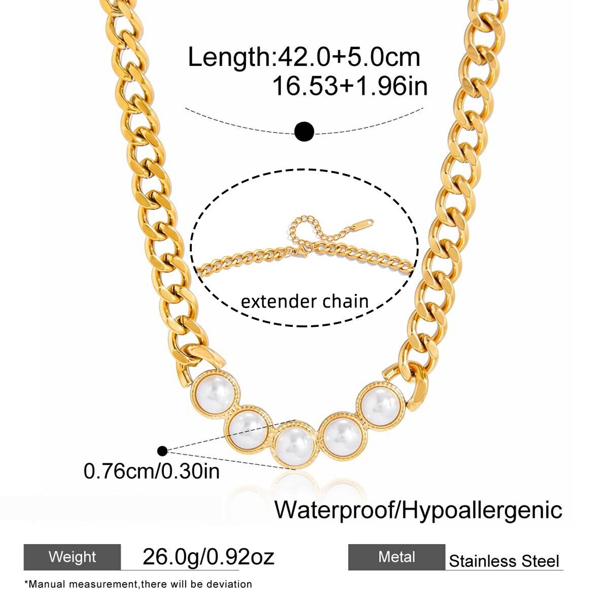 Daily Bold Chain Stainless Steel Waterproof&Anti-Tarnish Gold Color Women's Chain Necklaces h5 Picture2