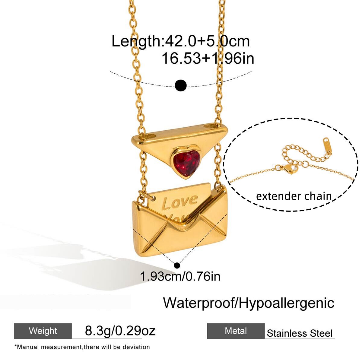 Romantic Love Letter Stainless Steel Waterproof Gold Color Zircon Women's Pendant Necklaces Picture2