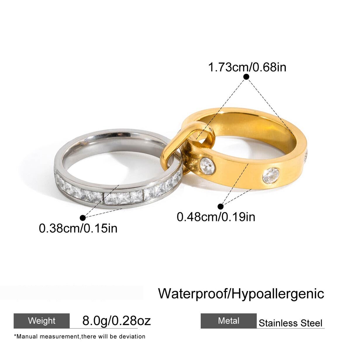 Daily Mixed Gold&Silver Colors Stainless Steel Waterproof&Anti-Tarnish Statement Rings h5 Picture2