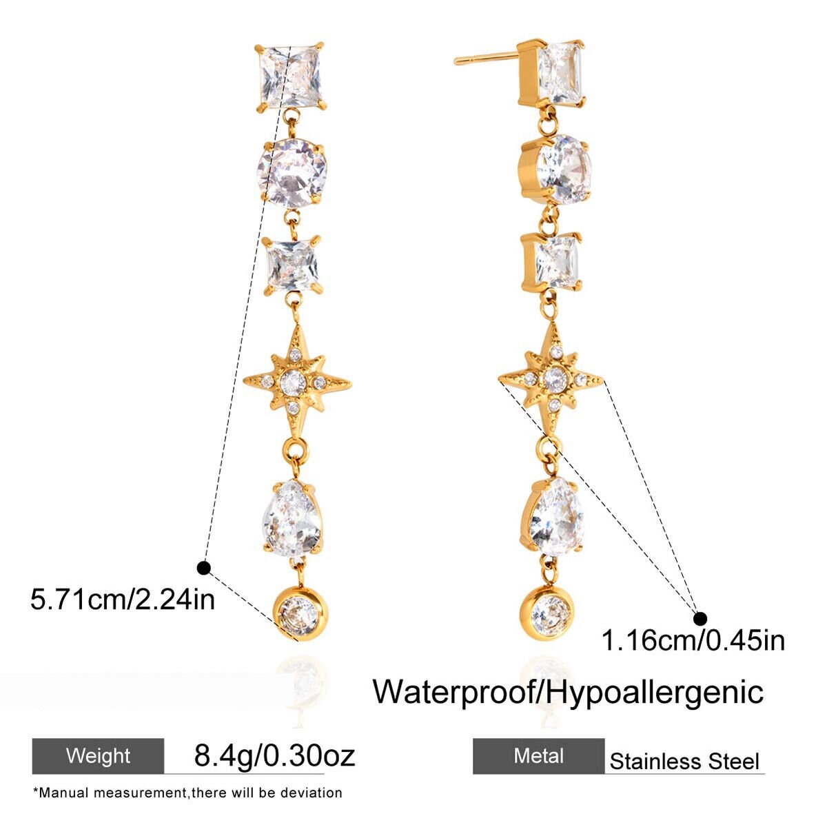 Geometric Star Stainless Steel Waterproof&Anti-Tarnish Gold Color Zircon Women's Party Earrings Picture2