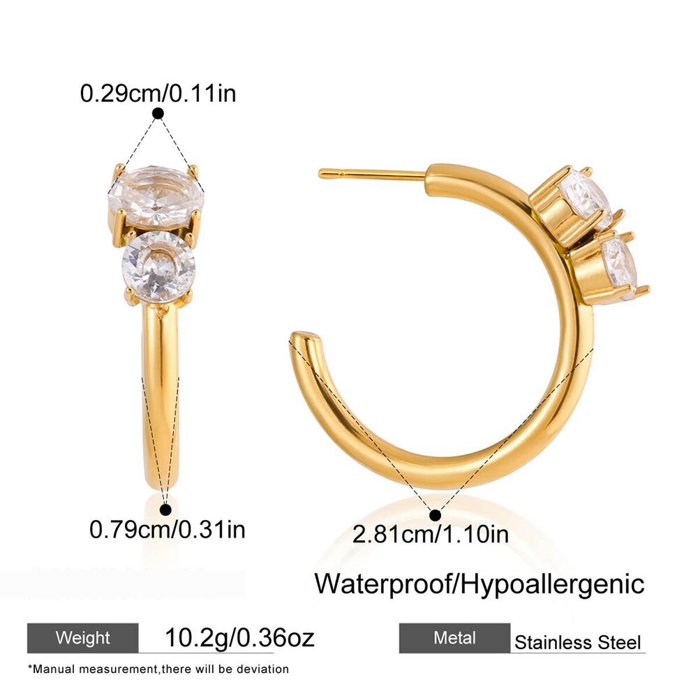 Lustrous Zircon Stainless Steel Waterproof&Anti-Tarnish Gold Color Women's Hoop Earrings Picture2