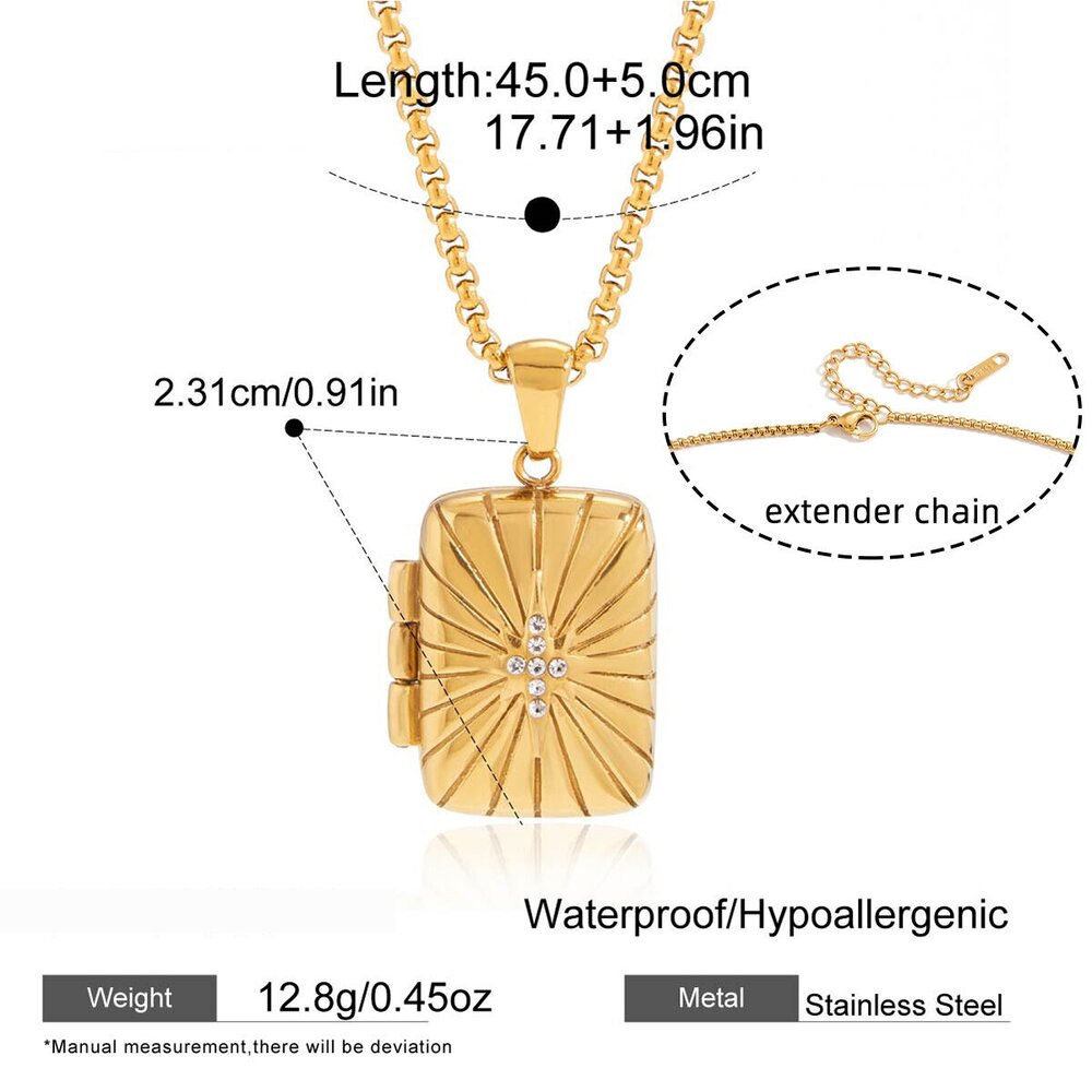 Diy Photo Frame Rectangle Stainless Steel Waterproof&Anti-Tarnish Gold Color Women's Pendant Necklaces Picture2