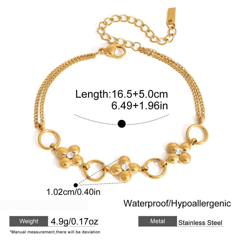 Wunderschönes Kleeblatt-Armband Aus Edelstahl, Wasserfest Und Anlaufgeschützt, Goldfarben, Für Damen Bild2