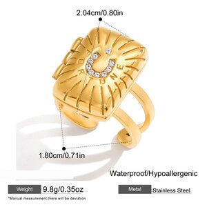 Diy Photo Frame Rectangle Stainless Steel Waterproof&Anti-Tarnish Gold Color Statement Rings h5