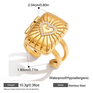 Diy Photo Frame Rectangle Stainless Steel Waterproof&Anti-Tarnish Gold Color Statement Rings h5