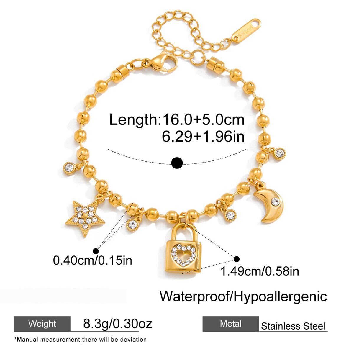 Charming Key&Lock Stainless Steel Waterproof&Anti-Tarnish Gold Color Women's Charm Bracelets h5 