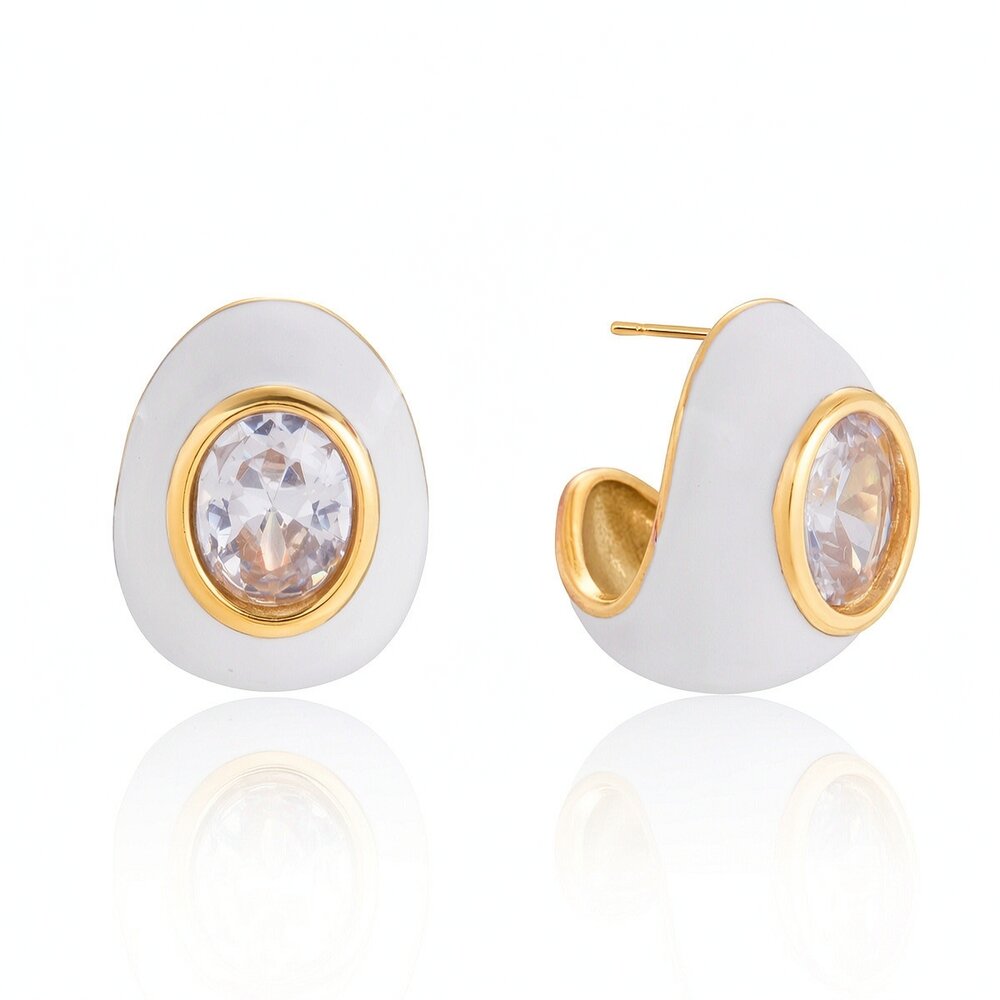 Retro Droplet Stainless Steel Waterproof&Anti-Tarnish Gold Color Zircon Women's Stud Earrings