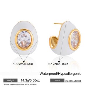 Retro Droplet Stainless Steel Waterproof&Anti-Tarnish Gold Color Zircon Women's Stud Earrings h5 Picture2