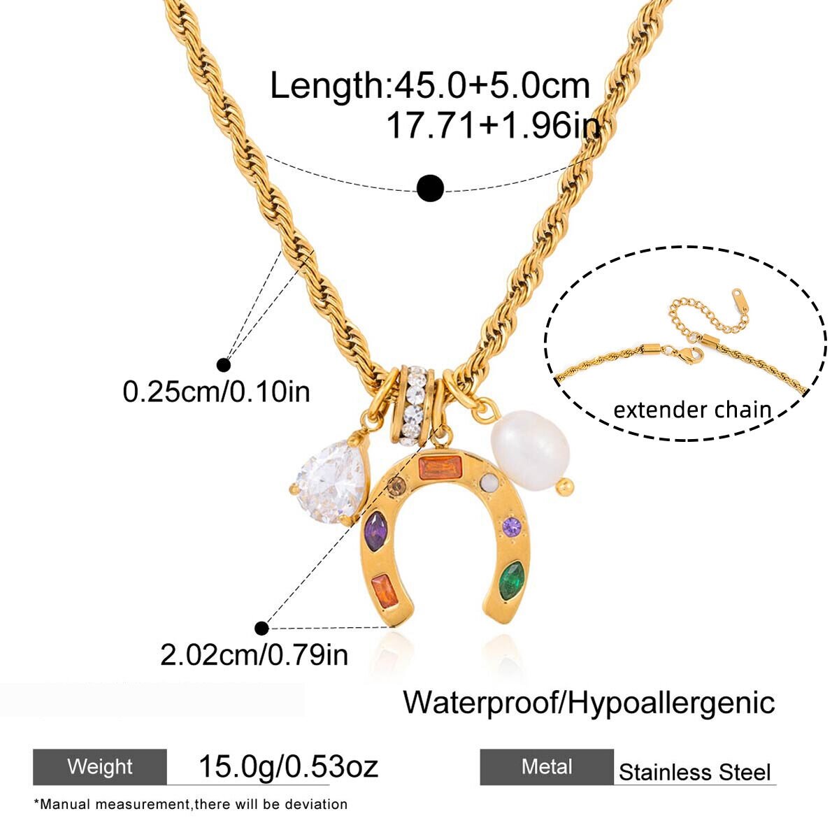 Refined Detailing Horseshoe-Shaped Stainless Steel Waterproof&Anti-Tarnish Gold Color Women's Pendant Necklaces Picture2