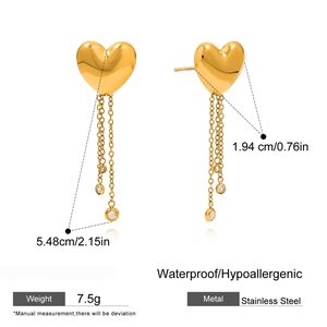 Elegant Heart Tassel Stainless Steel Waterproof&Anti-Tarnish Gold Color Women's Dangle Earrings h5 Picture2