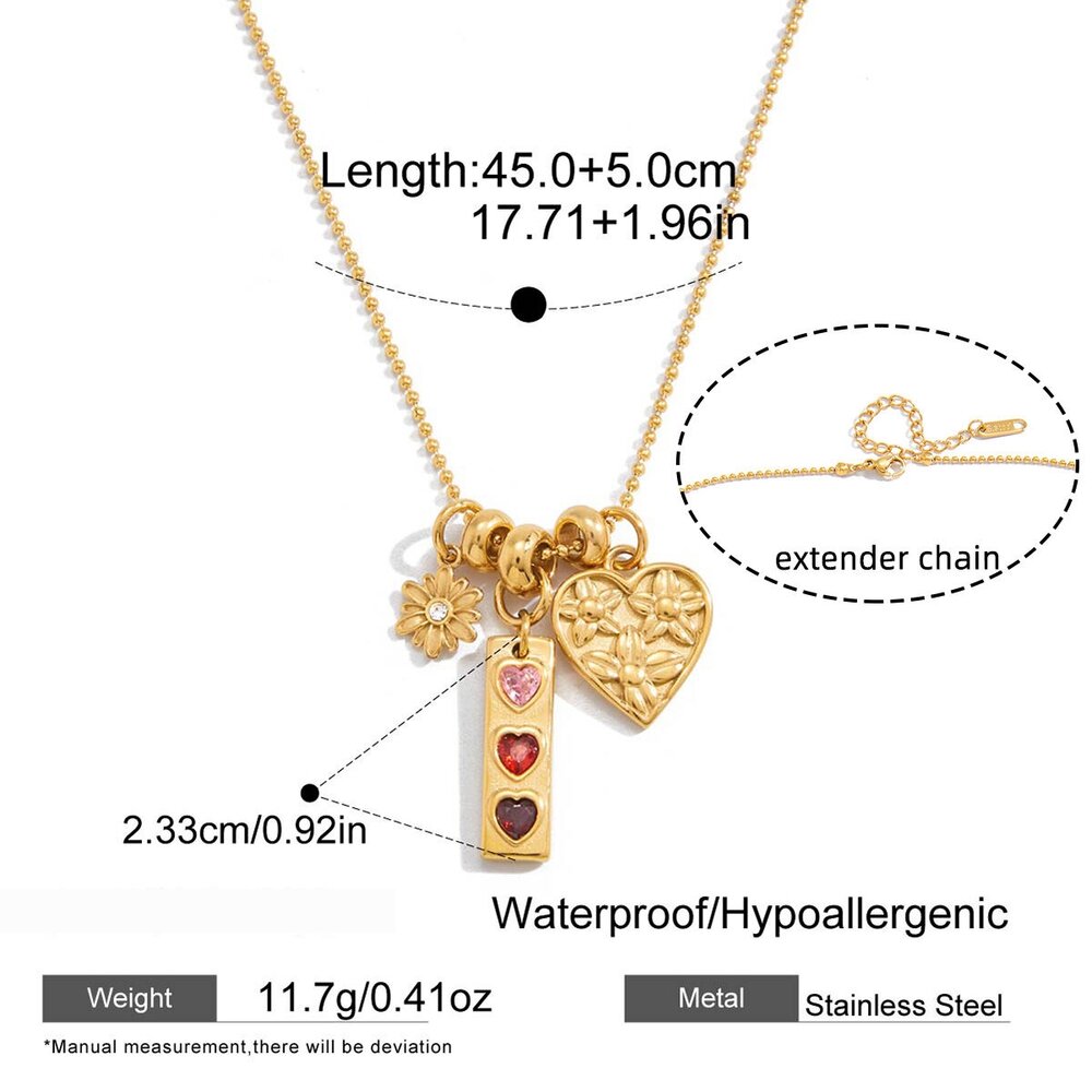 Charming Daisy Heart Stainless Steel Waterproof&Anti-Tarnish Gold Color Women's Pendant Necklaces Picture2