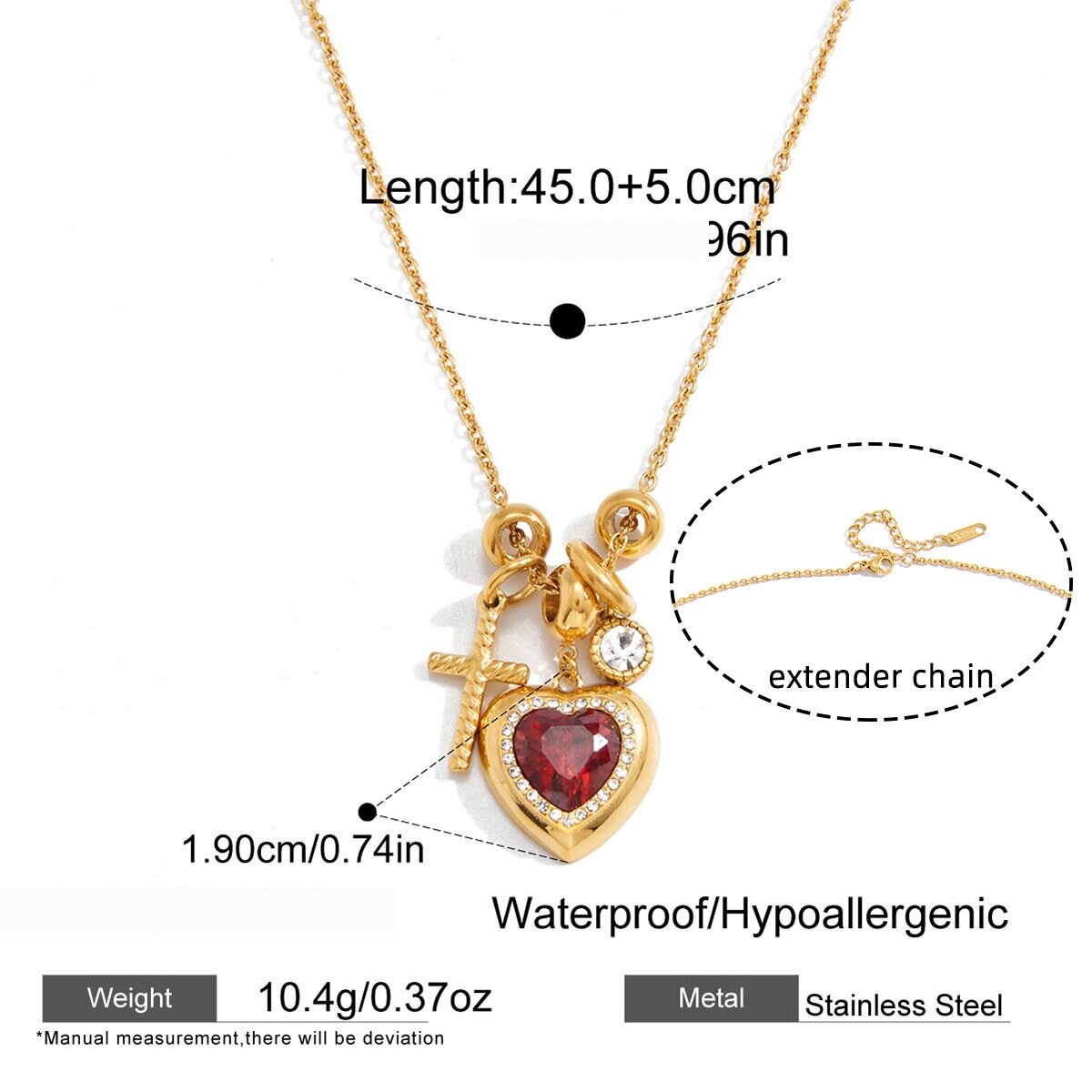 Elegant Heart&Cross Stainless Steel Waterproof&Anti-Tarnish Gold Color Women's Pendant Necklaces Picture2