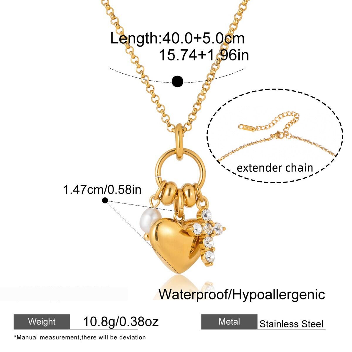 Gorgeous Heart Stainless Steel Waterproof&Anti-Tarnish Gold Color Women's Pendant Necklaces h5 Picture2