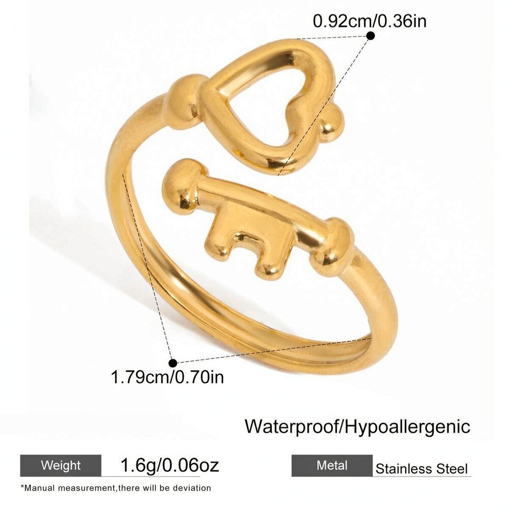 Designable Heart Key Stainless Steel Waterproof&Anti-Tarnish Gold Color Statement Rings h5Picture2