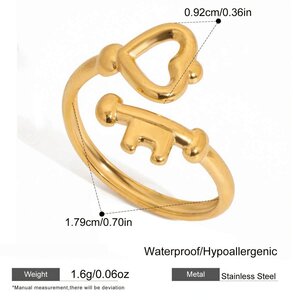 Designable Heart Key Stainless Steel Waterproof&Anti-Tarnish Gold Color Statement Rings h5 Picture2